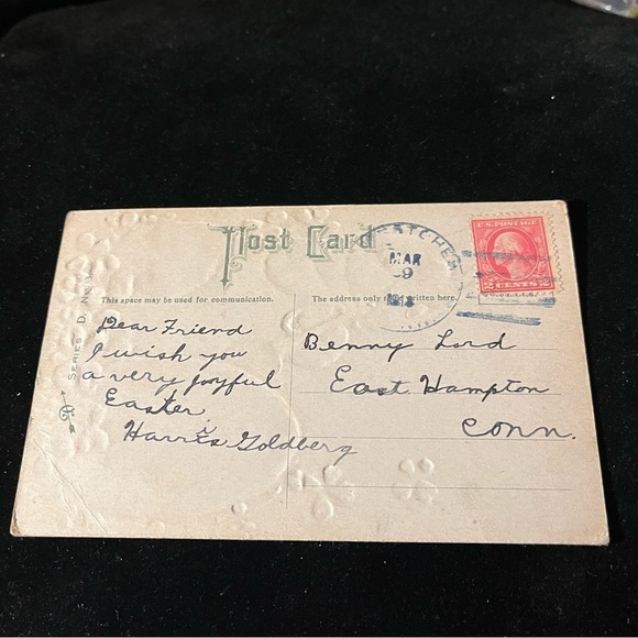 Vtg 1918 Postcard Anthropomorphic Easter Bunny Playing Horn Egg Clover Embossed - Picture 8 of 9